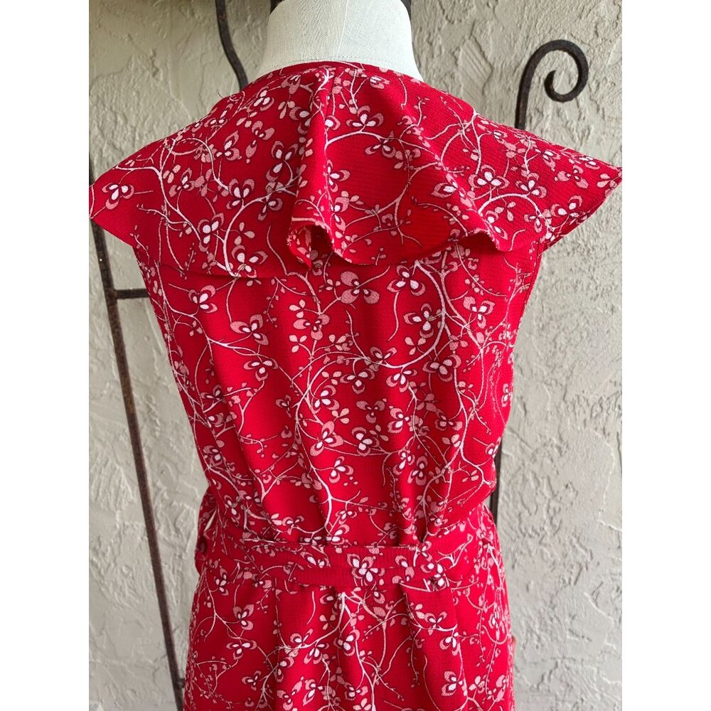 Max Studio Bubble Cream Wrap Dress Size Large Ruffle Sleeveless Red 93615 - Picture 6 of 7